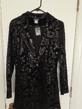 VENUS Black Sequin Velvet Blazer Jacket